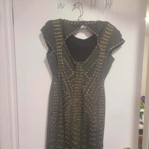Dark Green & Gold Fringe Dress - Picture 2 of 4